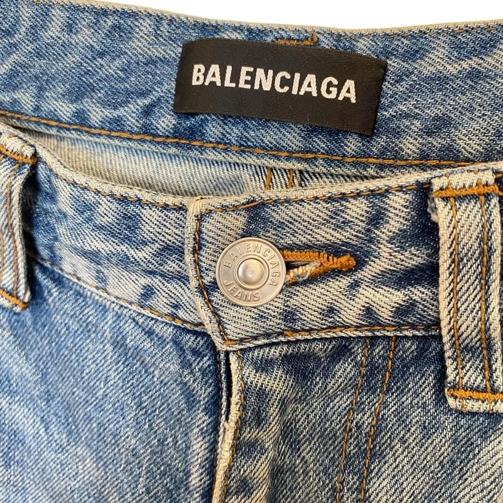 Balenciaga Distressed Ripped Logo Blue Jeans 2020 Size 34